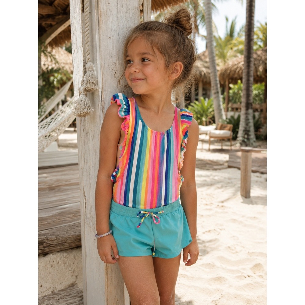Cat & Jack Rainbow Stripe‎ One-Piece Swimsuit - Neon Pink, Yellow, Blue